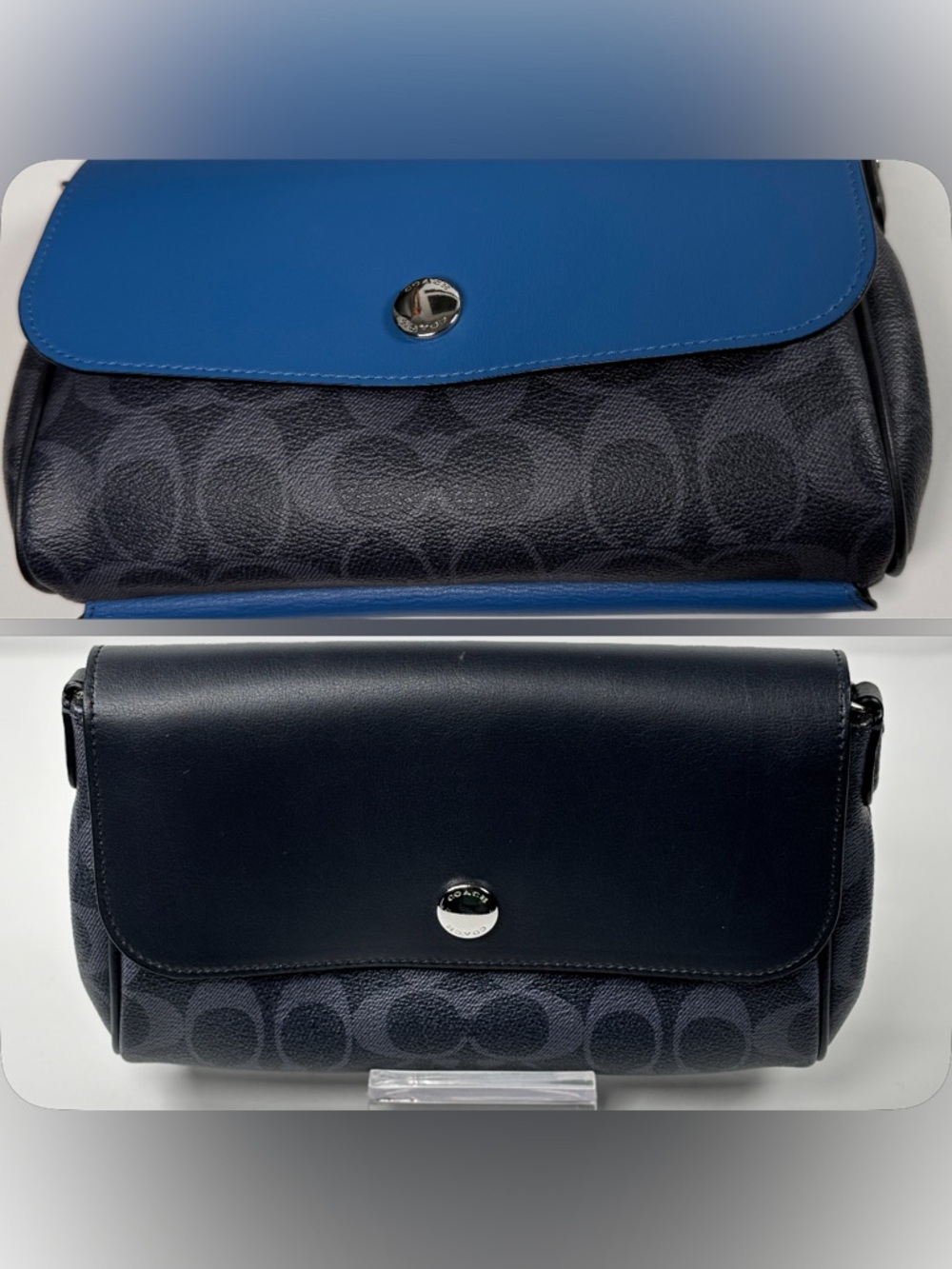 Coach Black blue convertible reversible Signature Leather & Canvas Crossbody Bag